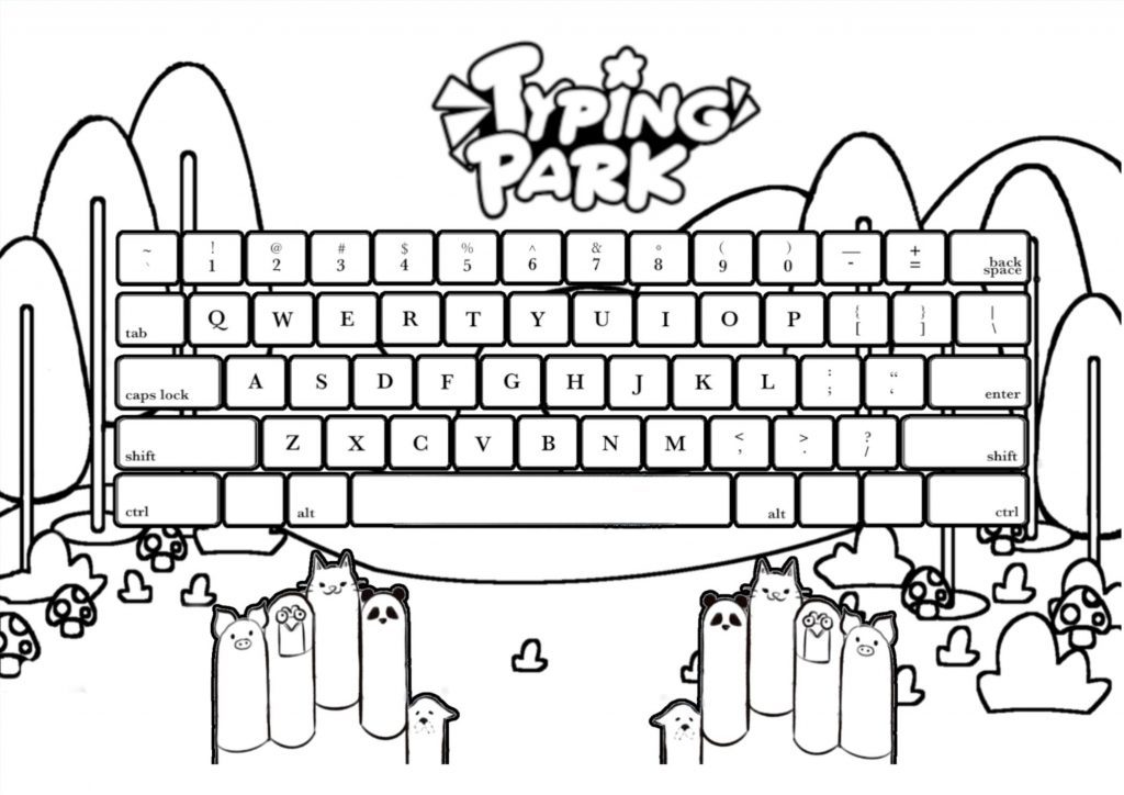 Keyboard coloring page with a background and a Mac keyboard.