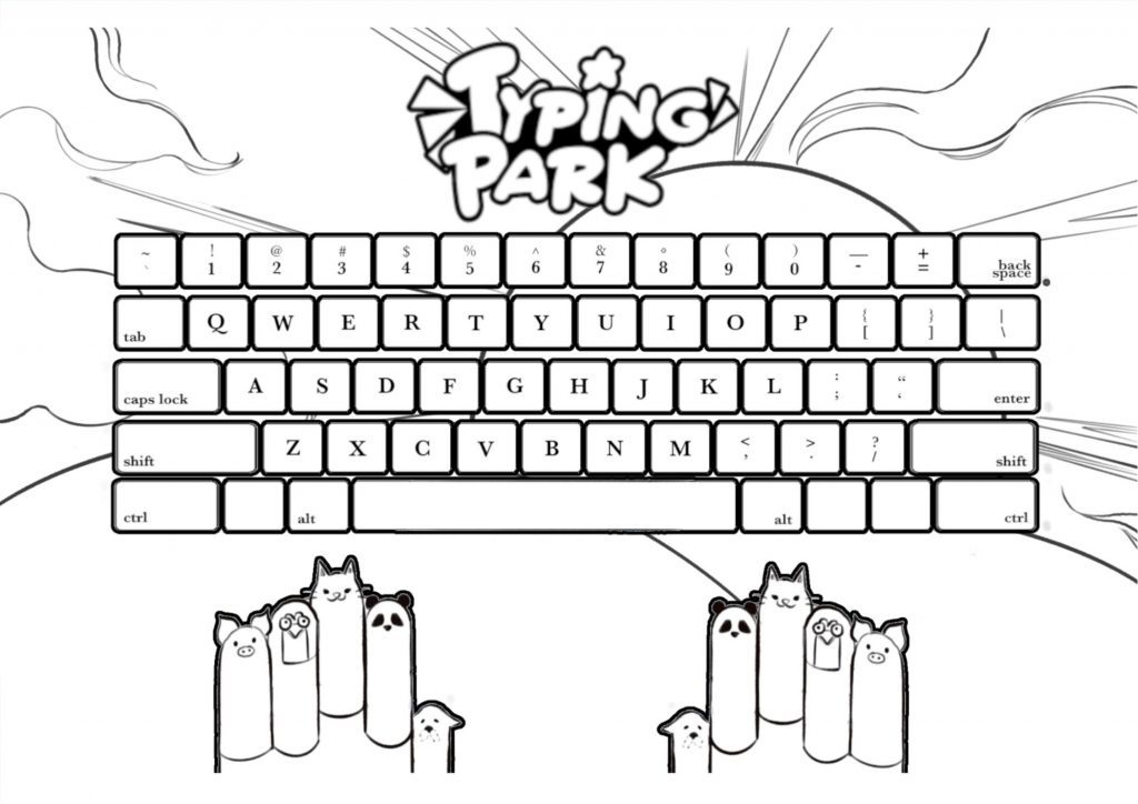 Keyboard coloring page with a background and a Mac keyboard.