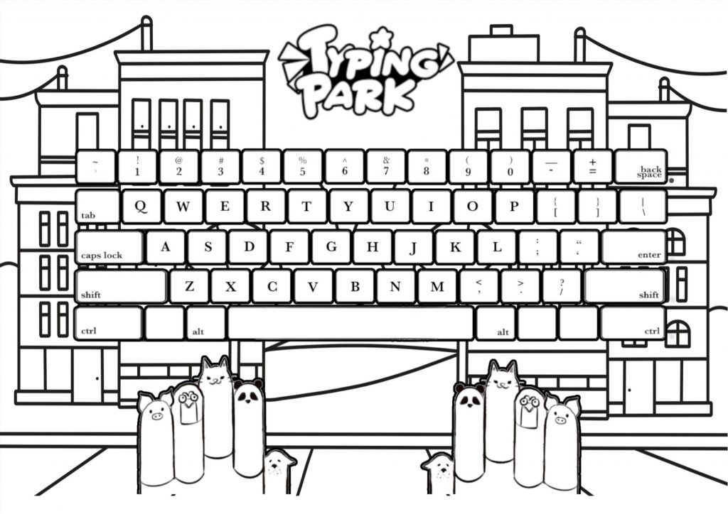 Keyboard coloring page with a background and a Mac keyboard.