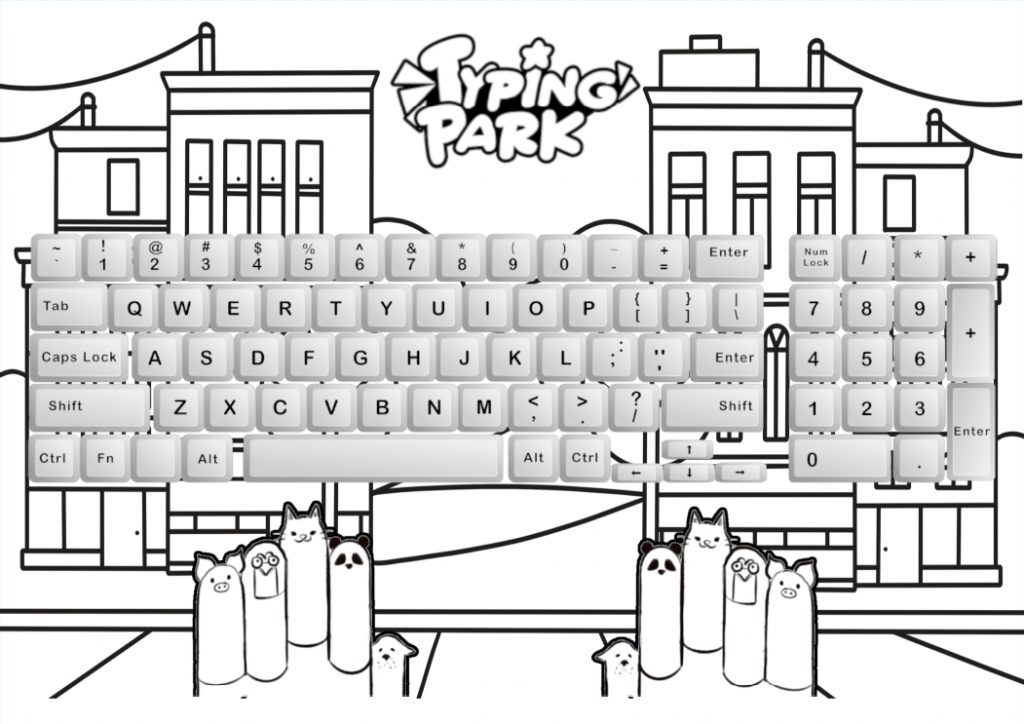 Keyboard coloring page with a background and a Mac keyboard.