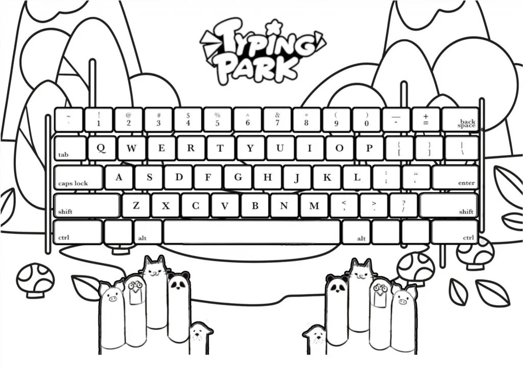 Keyboard coloring page with a background and a Mac keyboard.