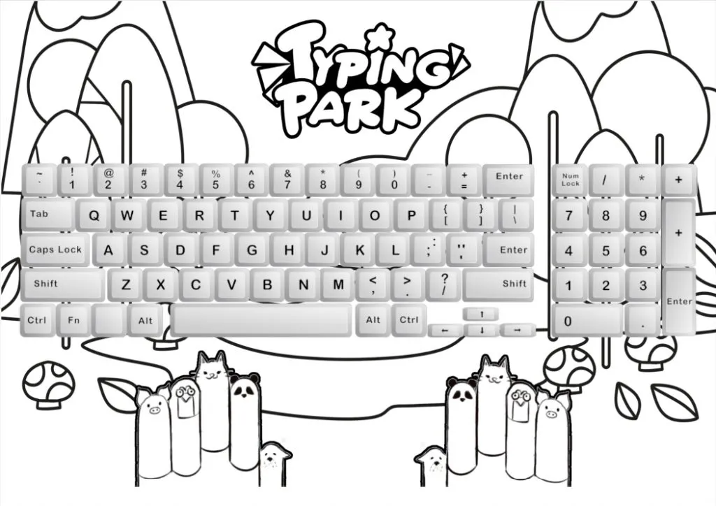 Keyboard coloring page with a background and a Mac keyboard.